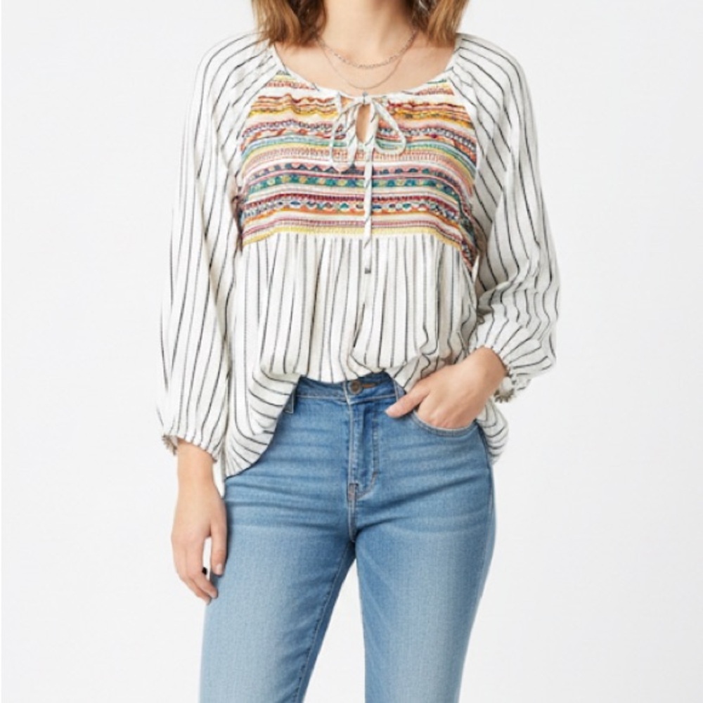 Savanna Jane Boho Embroidered Flowy Top Blouse L